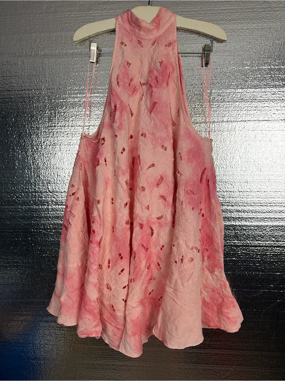 Free People Tie-Dye Eyelet Embroidered Halter Swing Dress